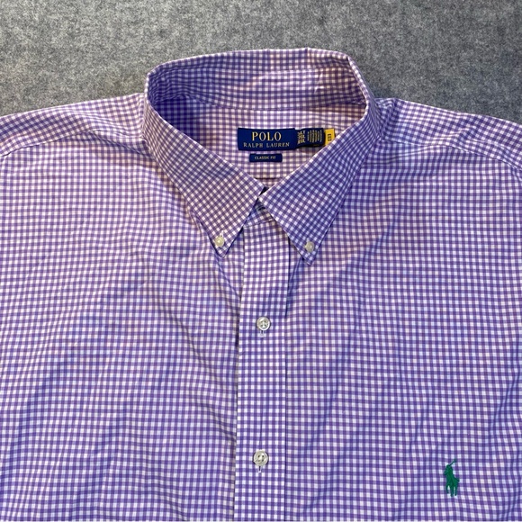 Polo Ralph Lauren Purple Gingham Men's Dress Shirt Classic Fit Long Sleeve 3XLT - Picture 1 of 12